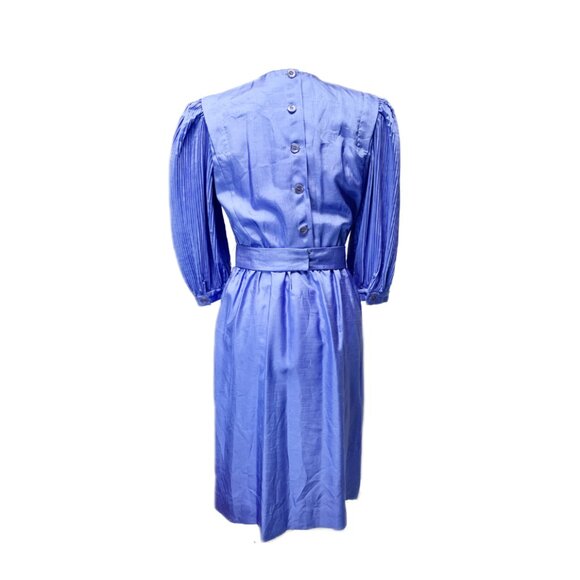 1970's Joan Sparks Victorian Revival, Prairie Long Sleeve Pleated Blue Dress - Picture 3 of 4